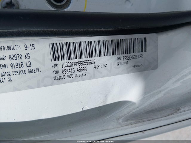 45001411 :رقم المزاد ، 1C3CDFAA6GD555697 vin ، 2016 Dodge Dart Se مزاد بيع