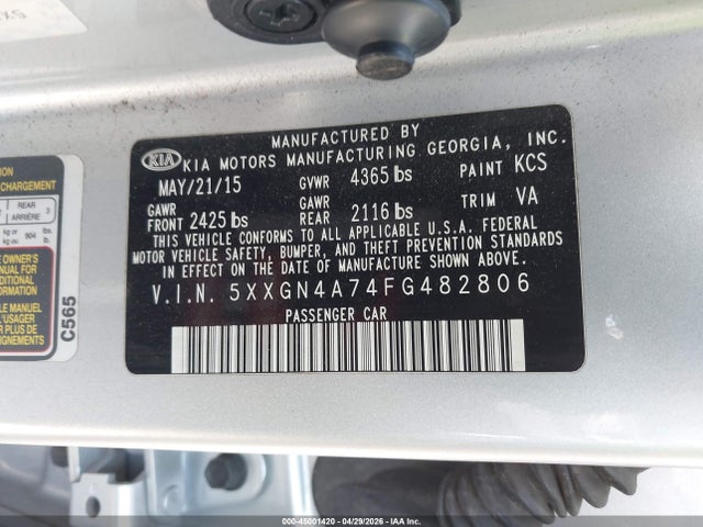 Aukcja sprzedaży 2015 Kia Optima Ex, vin: 5XXGN4A74FG482806, numer aukcji: 45001420