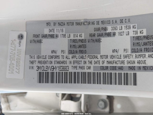 3MYDLBYV9HY163883 Toyota YARIS IA