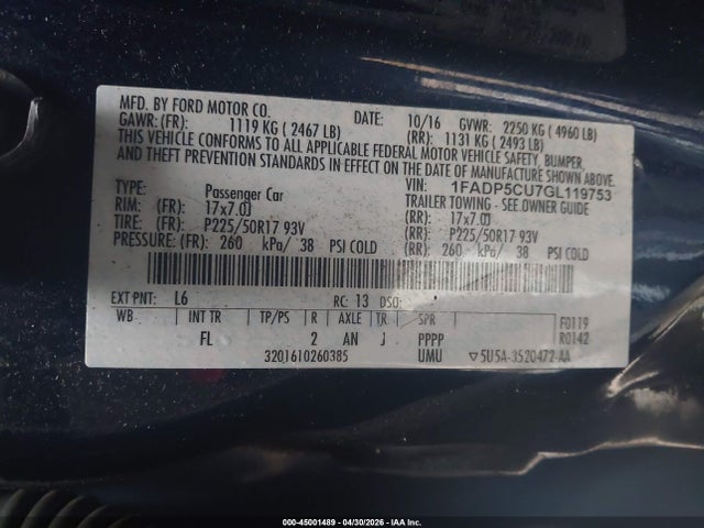 Aukcja sprzedaży 2016 Ford C-max Energi Sel, vin: 1FADP5CU7GL119753, numer aukcji: 45001489