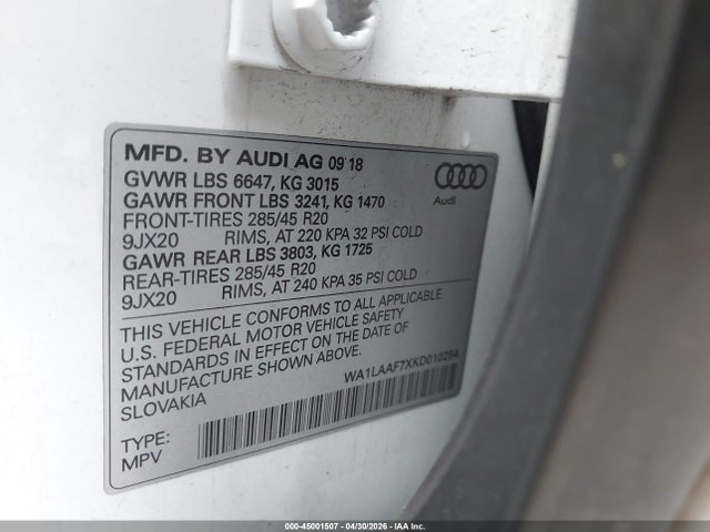 Продаж на аукціоні авто 2019 Audi Q7 55 Premium/55 Se Premium, vin: WA1LAAF7XKD010254, номер лоту: 45001507