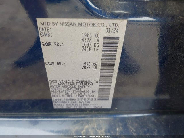 Продажа на аукционе авто 2024 Nissan Altima S Fwd, vin: 1N4BL4BV8RN378783, номер лота: 45001511