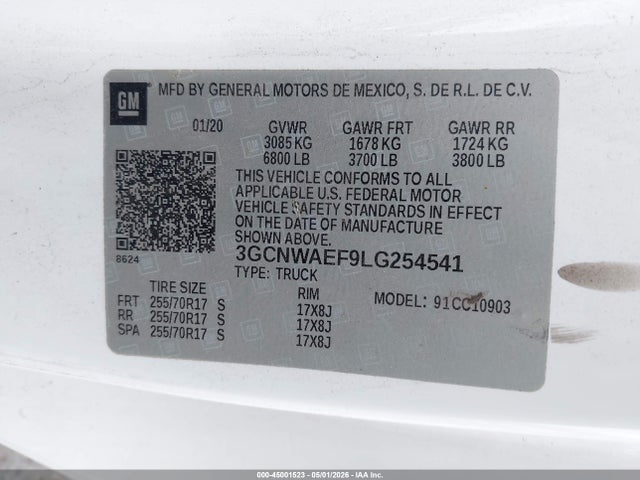 45001523 :رقم المزاد ، 3GCNWAEF9LG254541 vin ، 2020 Chevrolet Silverado 1500 2wd  Long Bed Wt مزاد بيع