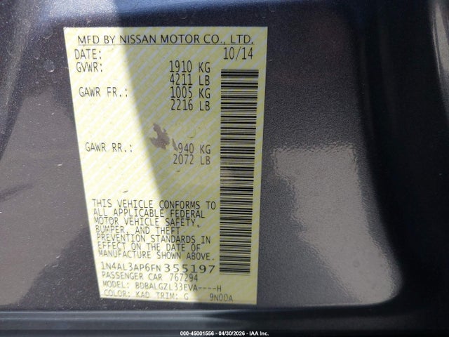 1N4AL3AP6FN355197 Nissan Altima 2.5 S