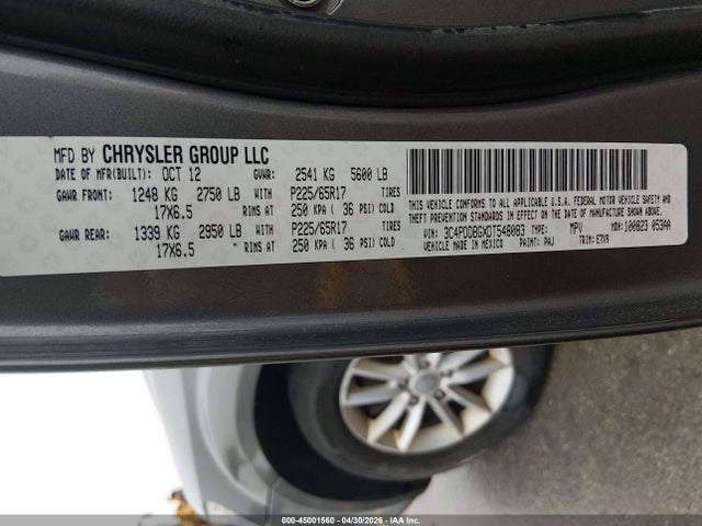 Продажа на аукционе авто 2013 Dodge Journey Sxt, vin: 3C4PDDBGXDT548083, номер лота: 45001560