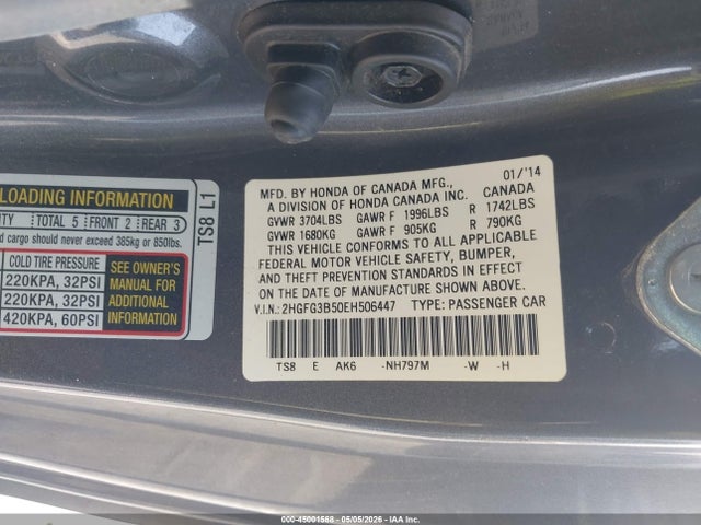 45001568 :رقم المزاد ، 2HGFG3B50EH506447 vin ، 2014 Honda Civic Lx مزاد بيع
