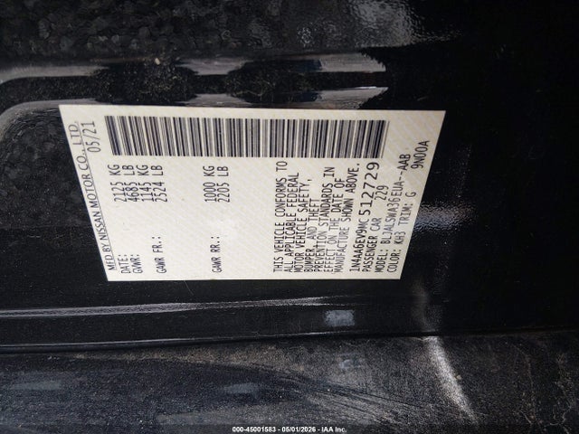 Продаж на аукціоні авто 2021 Nissan Maxima Sr Xtronic Cvt, vin: 1N4AA6EV9MC512729, номер лоту: 45001583