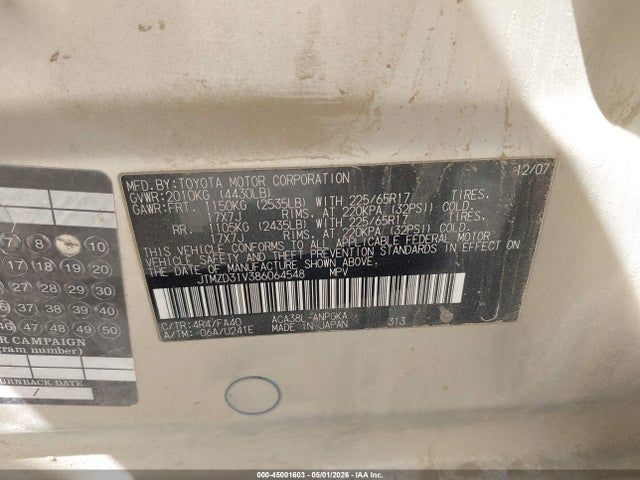 Aukcja sprzedaży 2008 Toyota Rav4 Limited, vin: JTMZD31V386064548, numer aukcji: 45001603