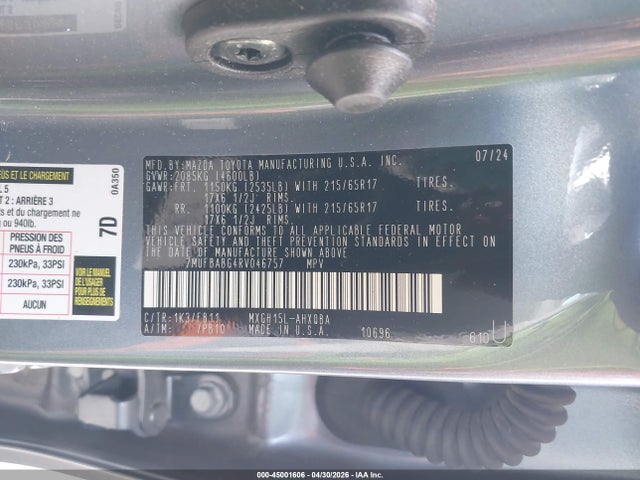 Aukcja sprzedaży 2024 Toyota Corolla Cross Hybrid S, vin: 7MUFBABG4RV046757, numer aukcji: 45001606