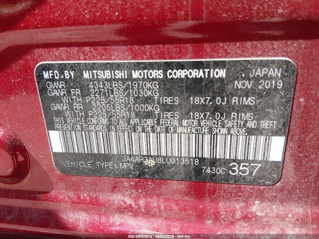 Aukcja sprzedaży 2020 Mitsubishi Outlander Sport 2.0 Es Awc, vin: JA4AR3AU8LU013518, numer aukcji: 45001614