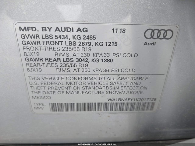 WA1BNAFY1K2017128 Audi Q5 45 Premium