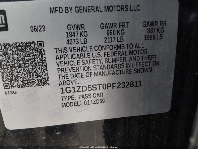 2023 Chevrolet Malibu Fwd 1lt მანქანა იყიდება აუქციონზე, vin: 1G1ZD5ST0PF232811, აუქციონის ნომერი: 45001639