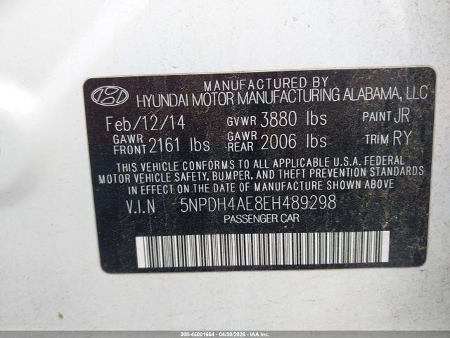 45001664 :رقم المزاد ، 5NPDH4AE8EH489298 vin ، 2014 Hyundai Elantra Limited مزاد بيع
