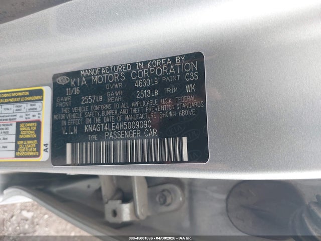 KNAGT4LE4H5009090 KIA OPTIMA HYBRID