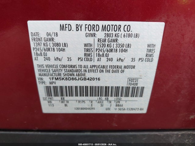 Продаж на аукціоні авто 2018 Ford Explorer Xlt, vin: 1FM5K8D86JGB42016, номер лоту: 45001713