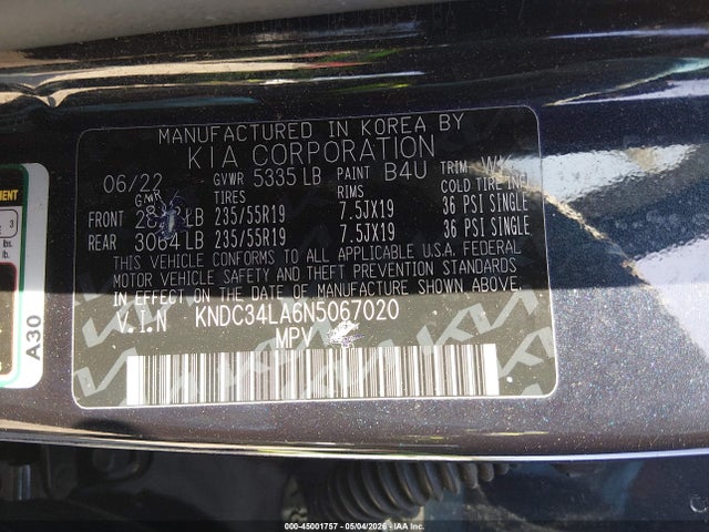 KNDC34LA6N5067020 KIA Ev6 Wind