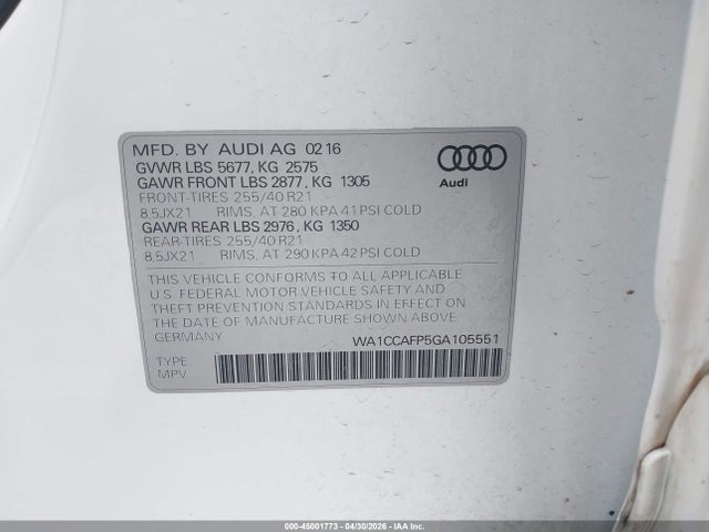 WA1CCAFP5GA105551 Audi Sq5 3.0t Premium Plus