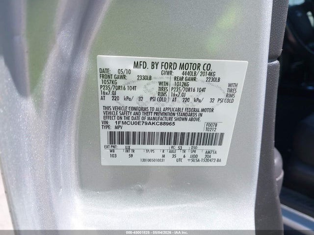 Продаж на аукціоні авто 2010 Ford Escape Limited, vin: 1FMCU0E79AKC88965, номер лоту: 45001825