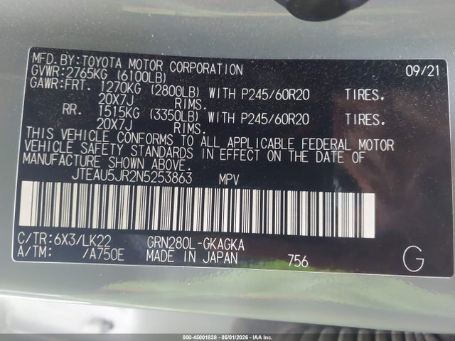 Продажа на аукционе авто 2022 Toyota 4runner Trd Sport, vin: JTEAU5JR2N5253863, номер лота: 45001838