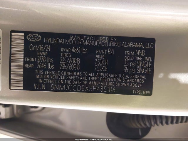 45001851 :رقم المزاد ، 5NMJCCDEXSH485186 vin ، 2025 Hyundai Tucson Sel Convenience مزاد بيع