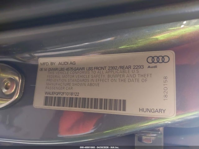 45001865 :رقم المزاد ، WAUEFGFF2F1018122 vin ، 2015 Audi A3 2.0t Premium مزاد بيع
