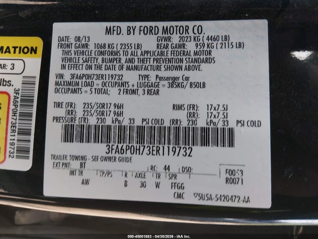 Продаж на аукціоні авто 2014 Ford Fusion Se, vin: 3FA6P0H73ER119732, номер лоту: 45001883