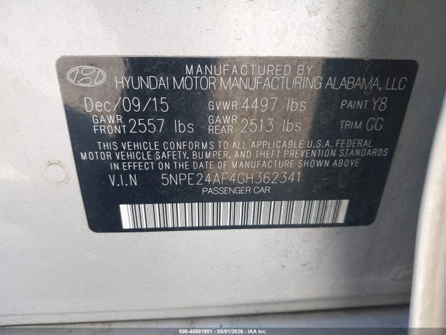 5NPE24AF4GH362341 Hyundai SONATA SE