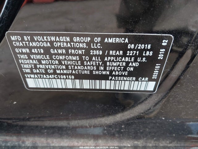 Volkswagen Passat 1.8t S 2015 1VWAT7A34FC106159 Image 9