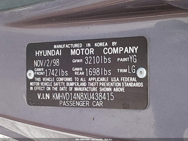 Продажа на аукционе авто 1999 Hyundai Accent L, vin: KMHVD14N8XU438415, номер лота: 45001905