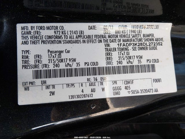 Aukcja sprzedaży 2013 Ford Focus Se, vin: 1FADP3K28DL272352, numer aukcji: 45001907