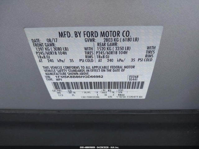 Ford Explorer 2017 1FM5K8B86HGD66982 Image 9