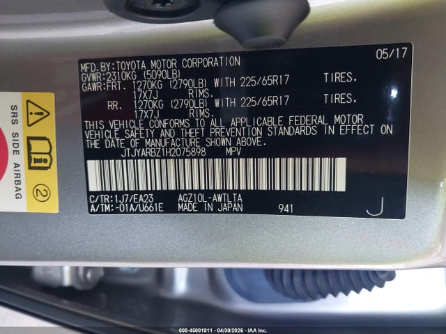 45001911 :رقم المزاد ، JTJYARBZ1H2075898 vin ، 2017 Lexus Nx 200t مزاد بيع