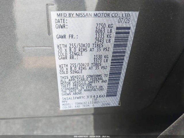 45001924 :رقم المزاد ، 5N1AL1FW8TC334160 vin ، 2026 Infiniti Qx60 Sport Awd مزاد بيع