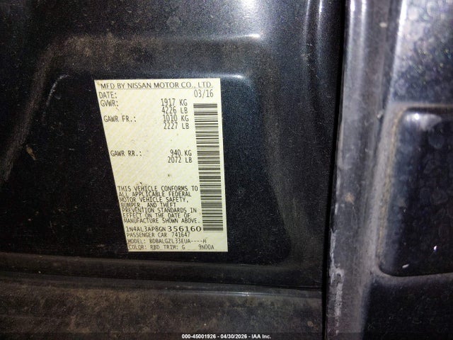 1N4AL3AP8GN356160 Nissan Altima 2.5 S