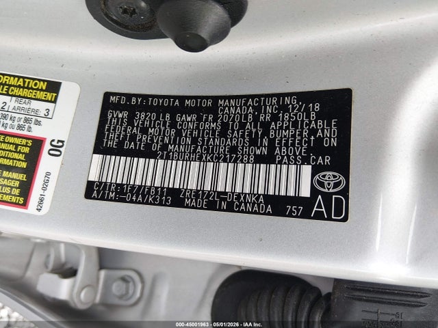 Продажа на аукционе авто 2019 Toyota Corolla Le, vin: 2T1BURHEXKC217288, номер лота: 45001963