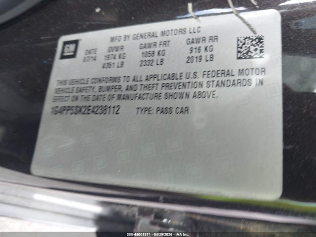 45001971 :رقم المزاد ، 1G4PP5SK2E4238112 vin ، 2014 Buick Verano مزاد بيع