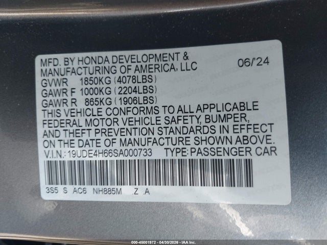 2025 Acura Integra A-spec Technology მანქანა იყიდება აუქციონზე, vin: 19UDE4H66SA000733, აუქციონის ნომერი: 45001972