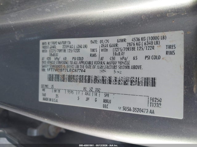 45001981 :رقم المزاد ، 1FT7W2BT7LEC87764 vin ، 2020 Ford F-250 Xlt مزاد بيع