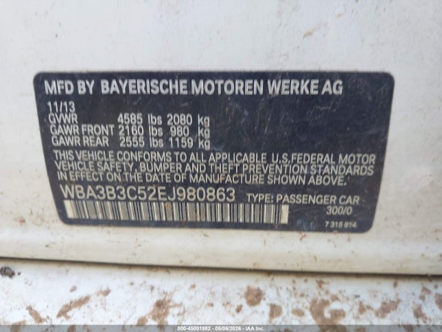 2014 Bmw 328i Xdrive მანქანა იყიდება აუქციონზე, vin: WBA3B3C52EJ980863, აუქციონის ნომერი: 45001982