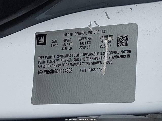 Продажа на аукционе авто 2013 Buick Verano Convenience Group, vin: 1G4PR5SK9D4114802, номер лота: 45001990