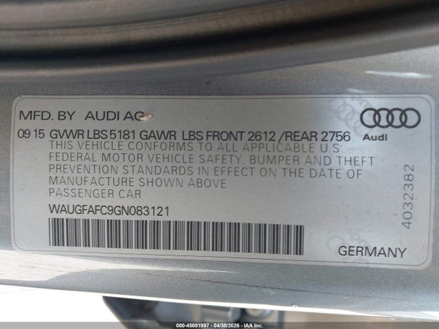 Aukcja sprzedaży 2016 Audi A6 2.0t Premium Plus, vin: WAUGFAFC9GN083121, numer aukcji: 45001997
