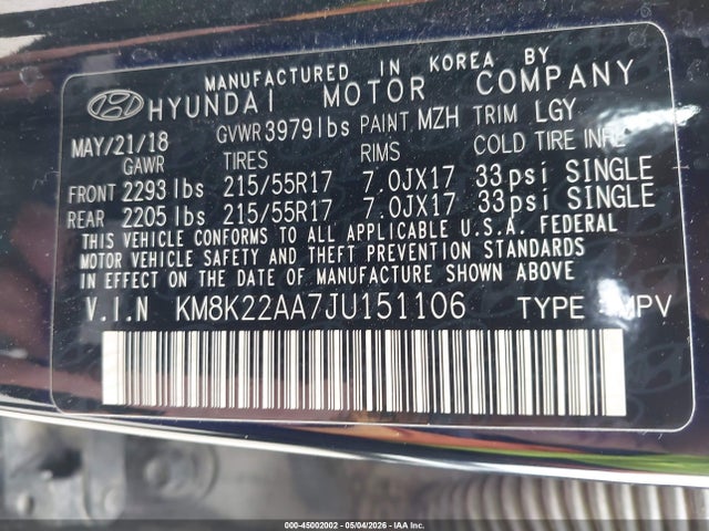Продажа на аукционе авто 2018 Hyundai Kona Sel, vin: KM8K22AA7JU151106, номер лота: 45002002