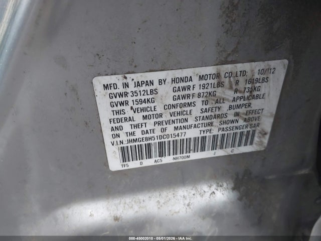 Aukcja sprzedaży 2013 Honda Fit Sport, vin: JHMGE8H51DC015477, numer aukcji: 45002010