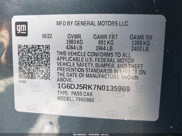 Aukcja sprzedaży 2022 Cadillac Ct4 Luxury, vin: 1G6DJ5RK7N0135969, numer aukcji: 45002021