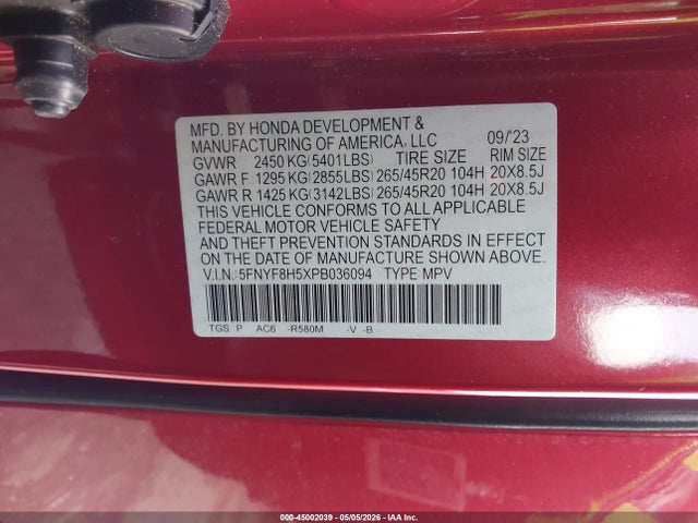 5FNYF8H5XPB036094 Honda Passport Awd Ex-l