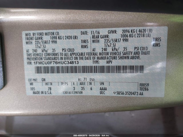 Ford ESCAPE S 2017 1FMCU0F76HUC34813 Image 9