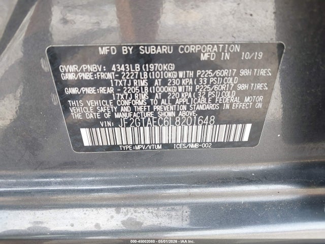 Продажа на аукционе авто 2020 Subaru Crosstrek Premium, vin: JF2GTAEC6L8201648, номер лота: 45002080