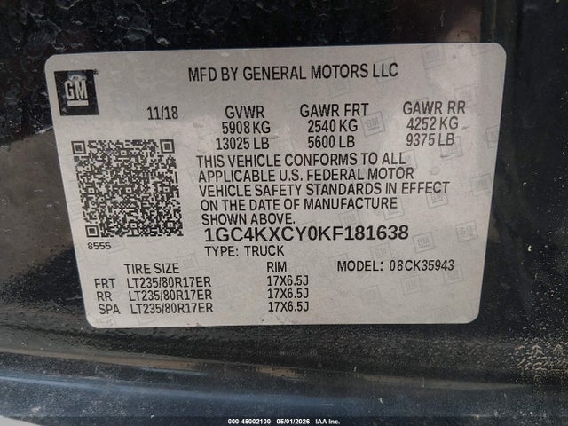 1GC4KXCY0KF181638 Chevrolet Silverado 3500hd Ltz