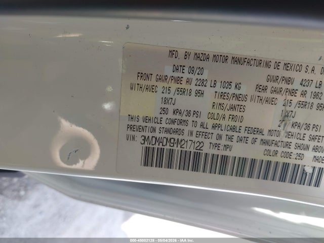 45002128 :رقم المزاد ، 3MVDMADM9MM217122 vin ، 2021 Mazda Cx-30 Premium مزاد بيع