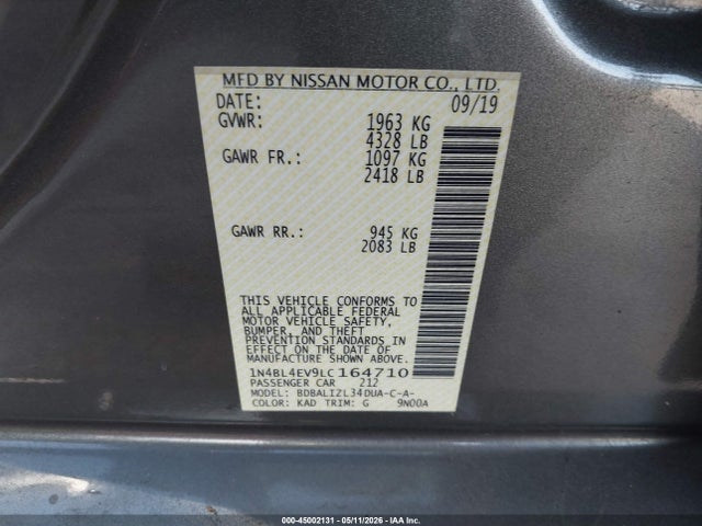 1N4BL4EV9LC164710 Nissan Altima Sl Fwd